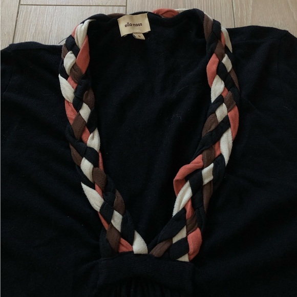 Vintage Ella Moss Braid Detailed Neck Bell Sleeve Top in Black Size S - Picture 2 of 9